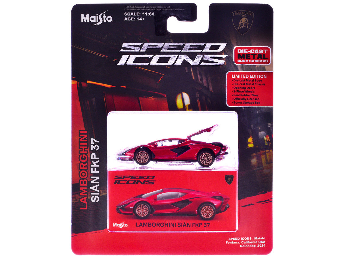 Lamborghini Sian FKP 37 Red Metallic "Speed Icons" Series 1/64 Diecast Model Car by Maisto-2