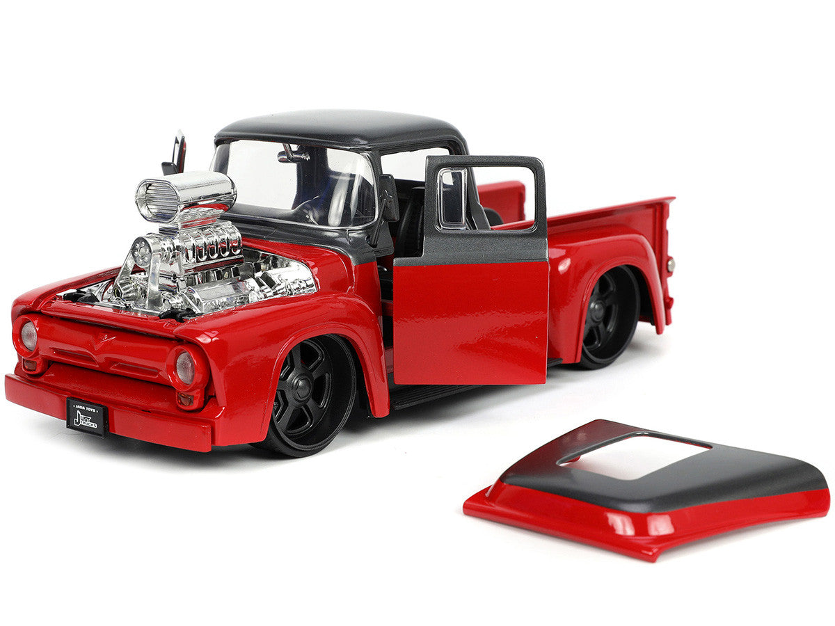 1956 Ford F-100 Pickup Truck Red and Dark Gray Metallic with Extra Wheels "Just Trucks" Series 1/24 Diecast Model Car by Jada-1