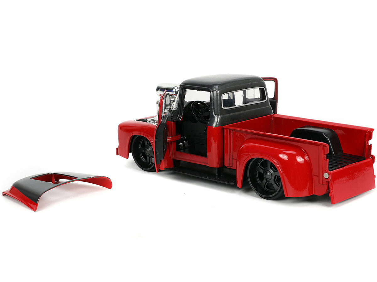 1956 Ford F-100 Pickup Truck Red and Dark Gray Metallic with Extra Wheels "Just Trucks" Series 1/24 Diecast Model Car by Jada-2