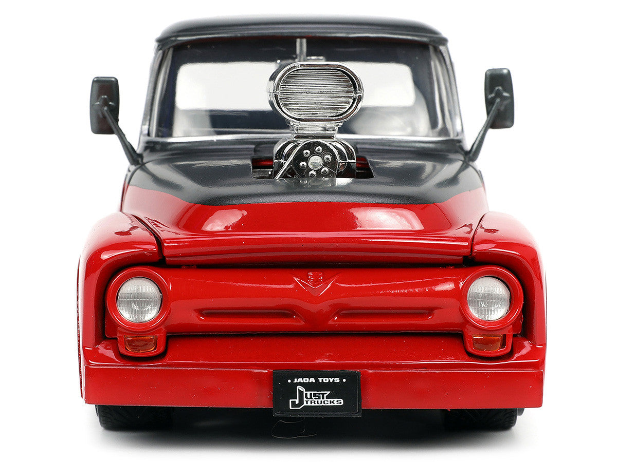1956 Ford F-100 Pickup Truck Red and Dark Gray Metallic with Extra Wheels "Just Trucks" Series 1/24 Diecast Model Car by Jada-3