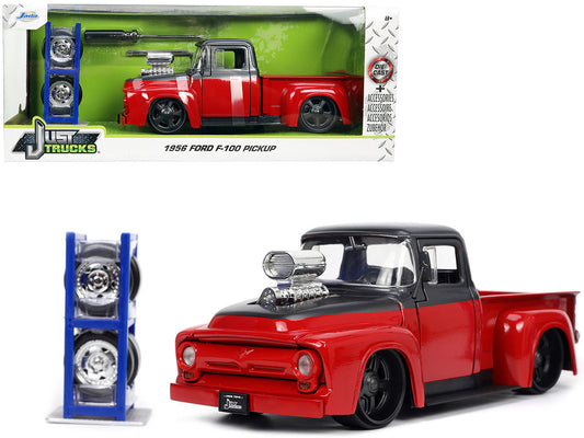 1956 Ford F-100 Pickup Truck Red and Dark Gray Metallic with Extra Wheels "Just Trucks" Series 1/24 Diecast Model Car by Jada-0